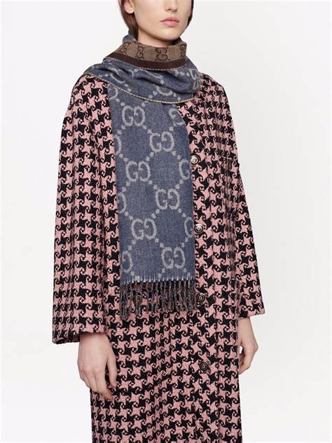 gucci gg jacquard knit scarf|Gucci scarves with fur trim.